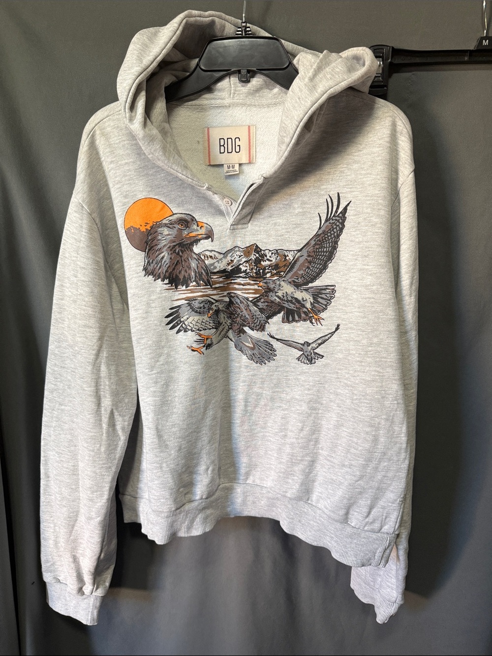 BDG Women’s Light Gray Eagle Graphic Hoodie Sweatahirt